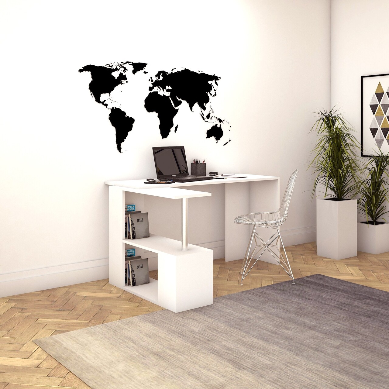 Birou Gelincik, Elegance, 130x109x74 cm, PAL, alb - imagine 6